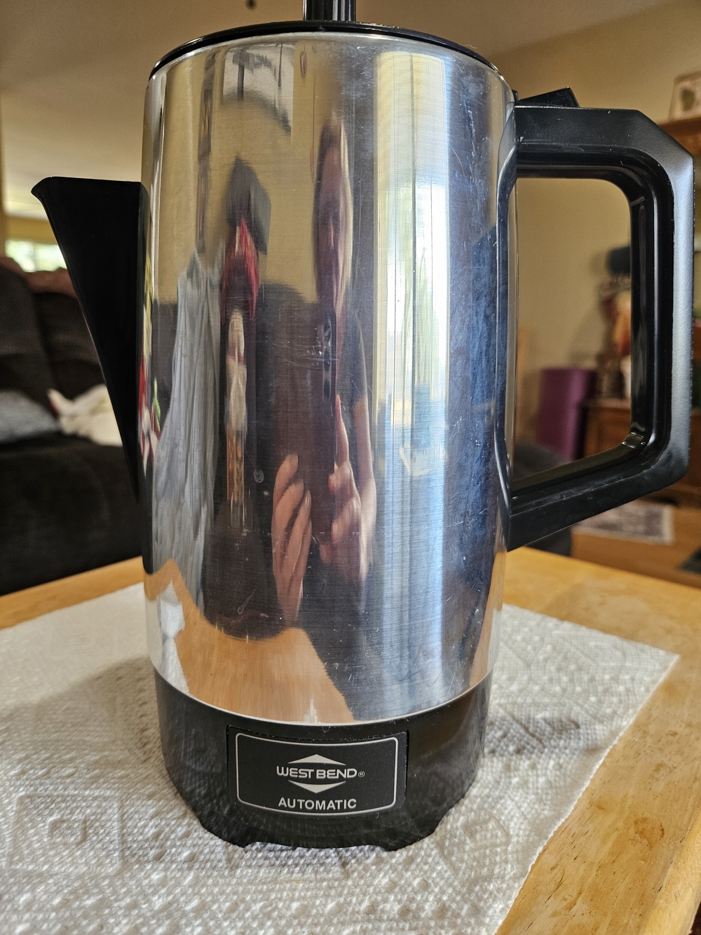 Stainless Steel Vintage Westbend Automatic Percolator - Silver with Black Handle